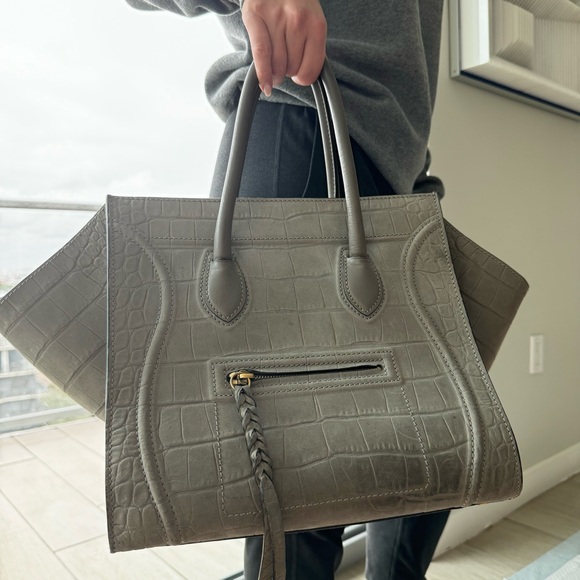 100% Authentic - CÉLINE Grey Croc Embossed Leather Large Phantom Luggage Tote - Picture 6 of 6